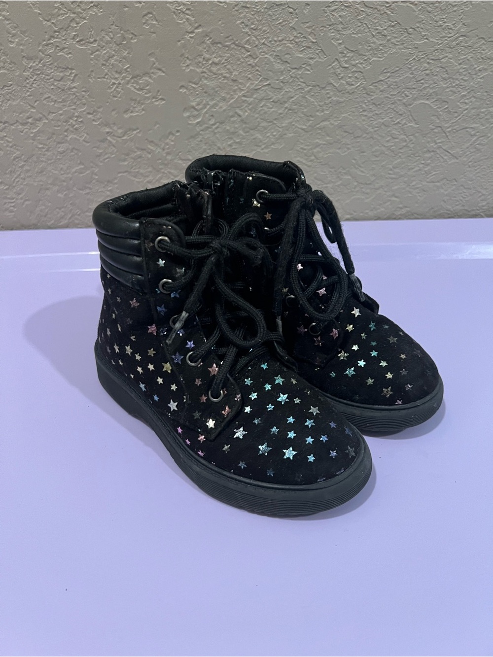 Tucker + Tate Black Holographic Star Lace-Up Boots